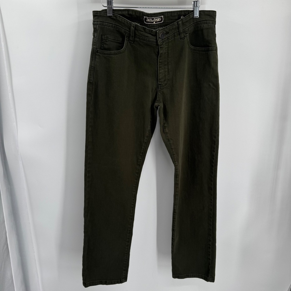 Jack of Spades Mens Jeans Olive Green Jack Straight Leg Denim Size 32x30‎